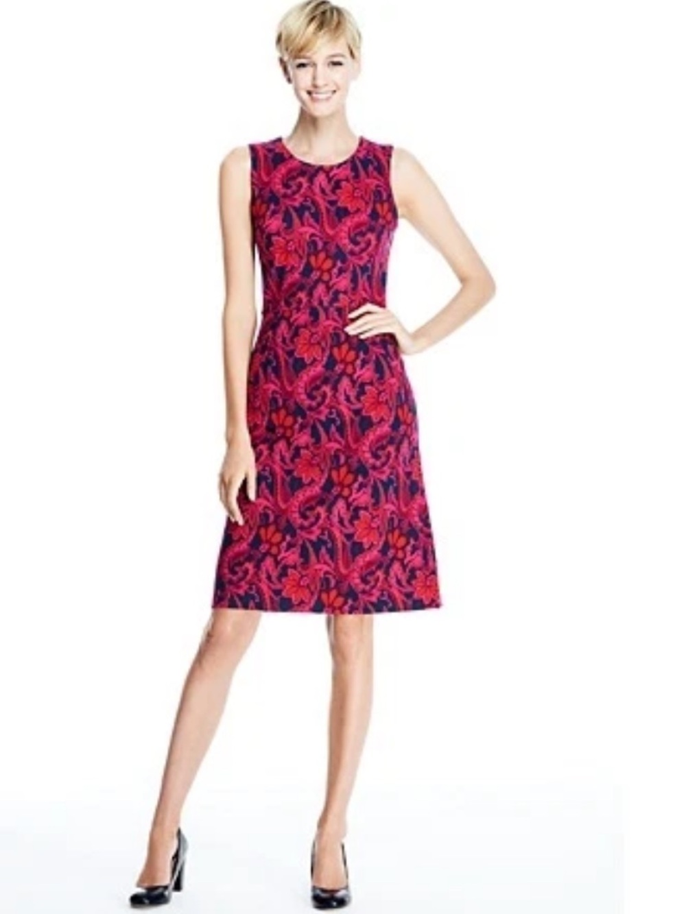 Lands End Ponte Knit Floral Paisley Sheath Dress